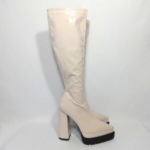 VIVIANLY Cream Off White Pointed Toe Knee High Boots Womens Size 8
